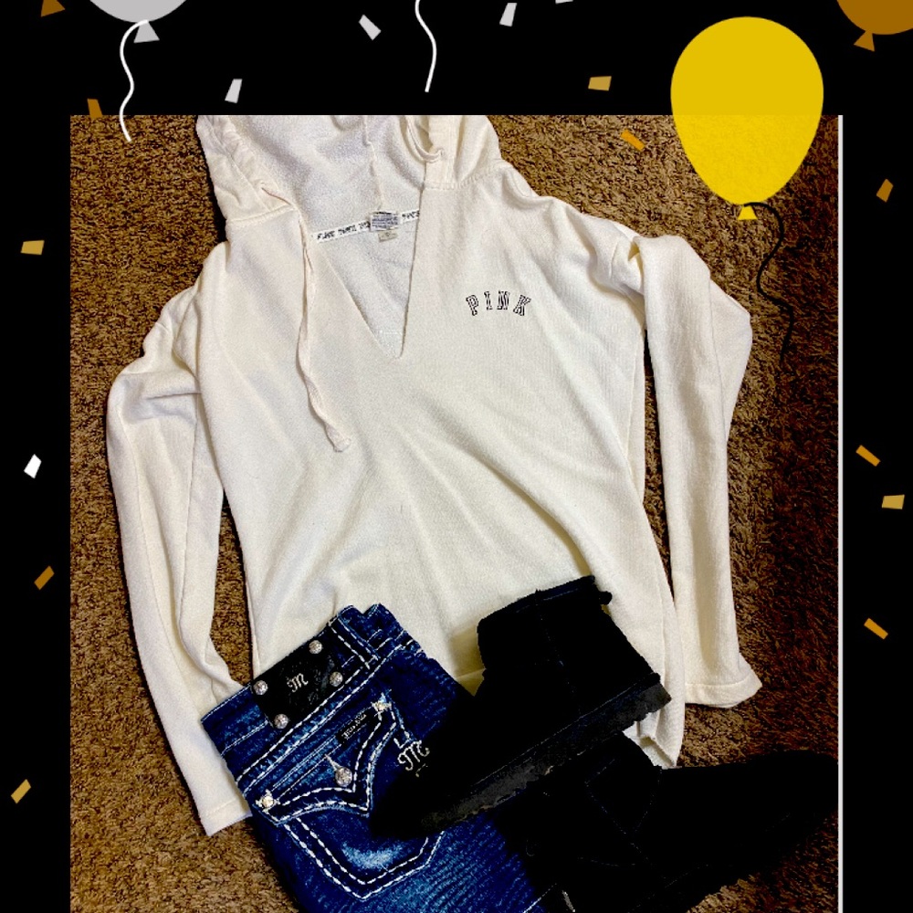 OHHH SO Cozy & Cute V Neck Cream Color Hoodie